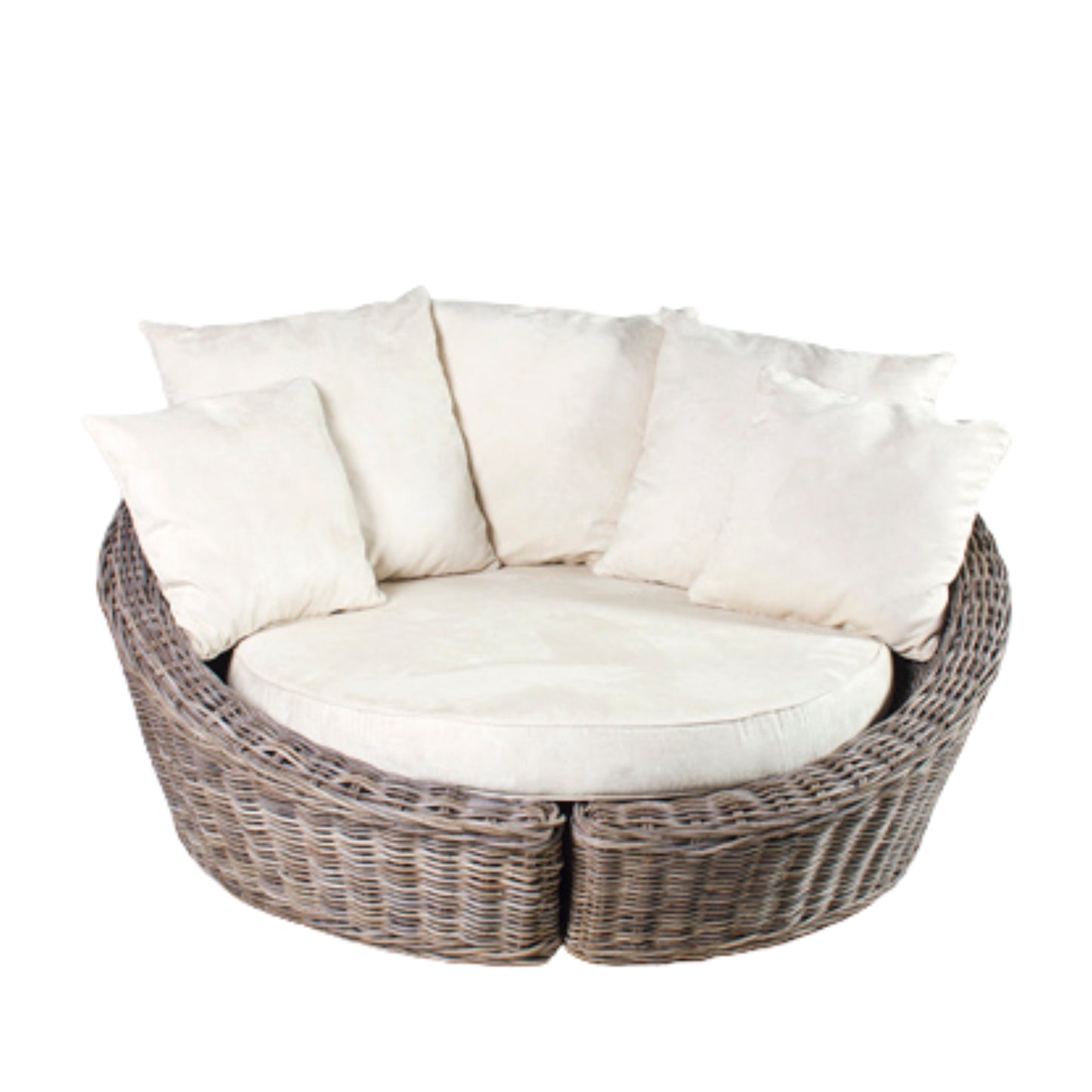 ROUND LOVE SEAT KOBOO GREY W/WHITE CUSHION