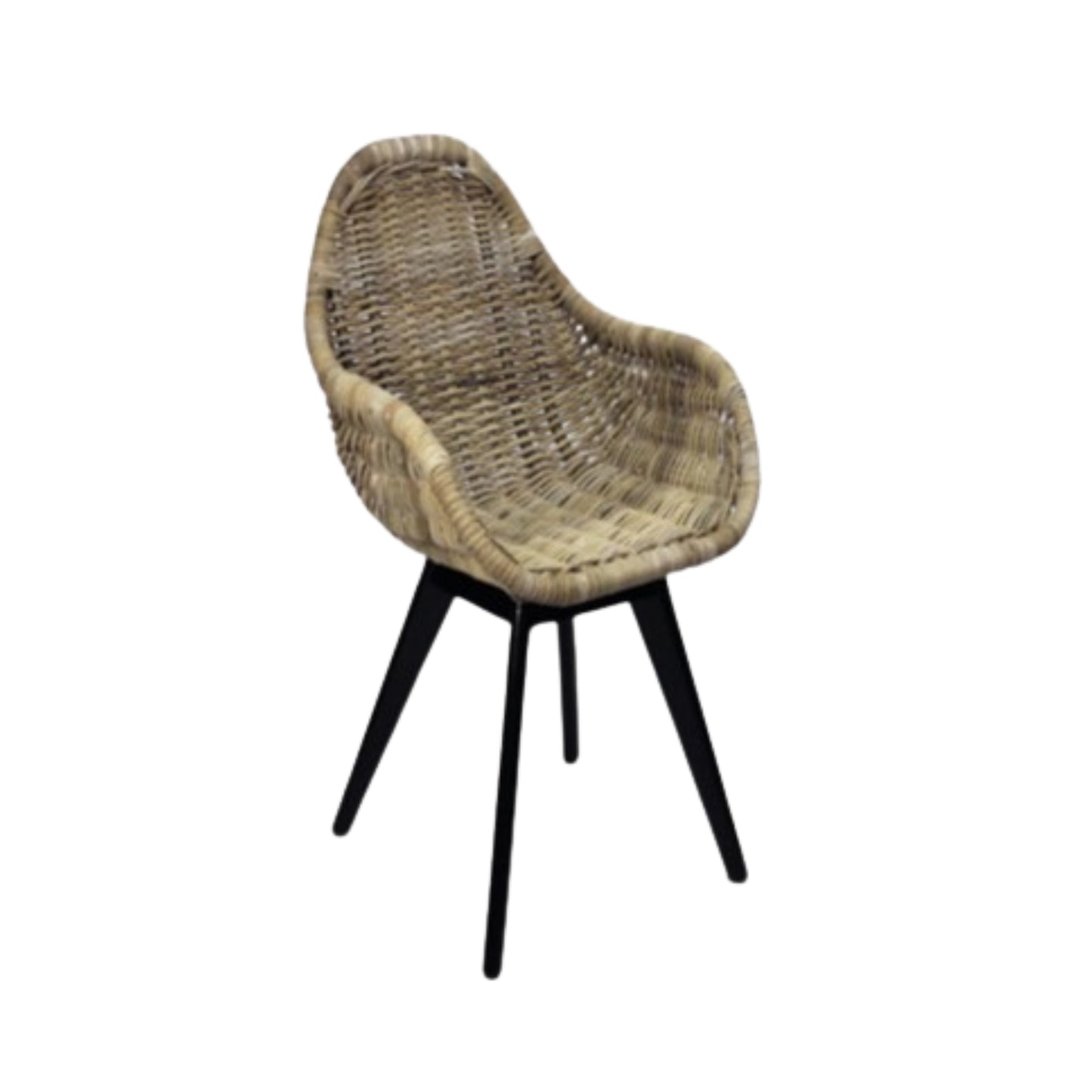 SESSEL LIEGE RATTAN GRAU / HOLZBEINE TEAK SCHWARZ FARBE