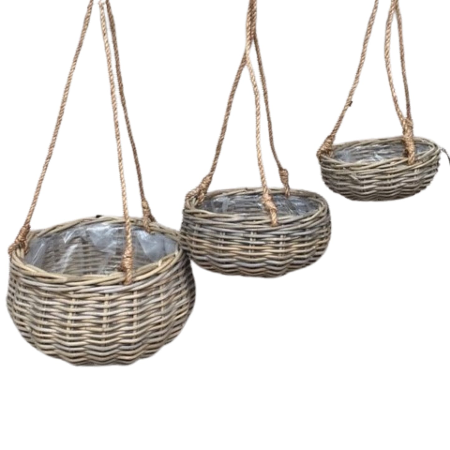 HANGPOT JAWIT GREY SET OF 3 INCL. ROPE AND PLASTIC LINING