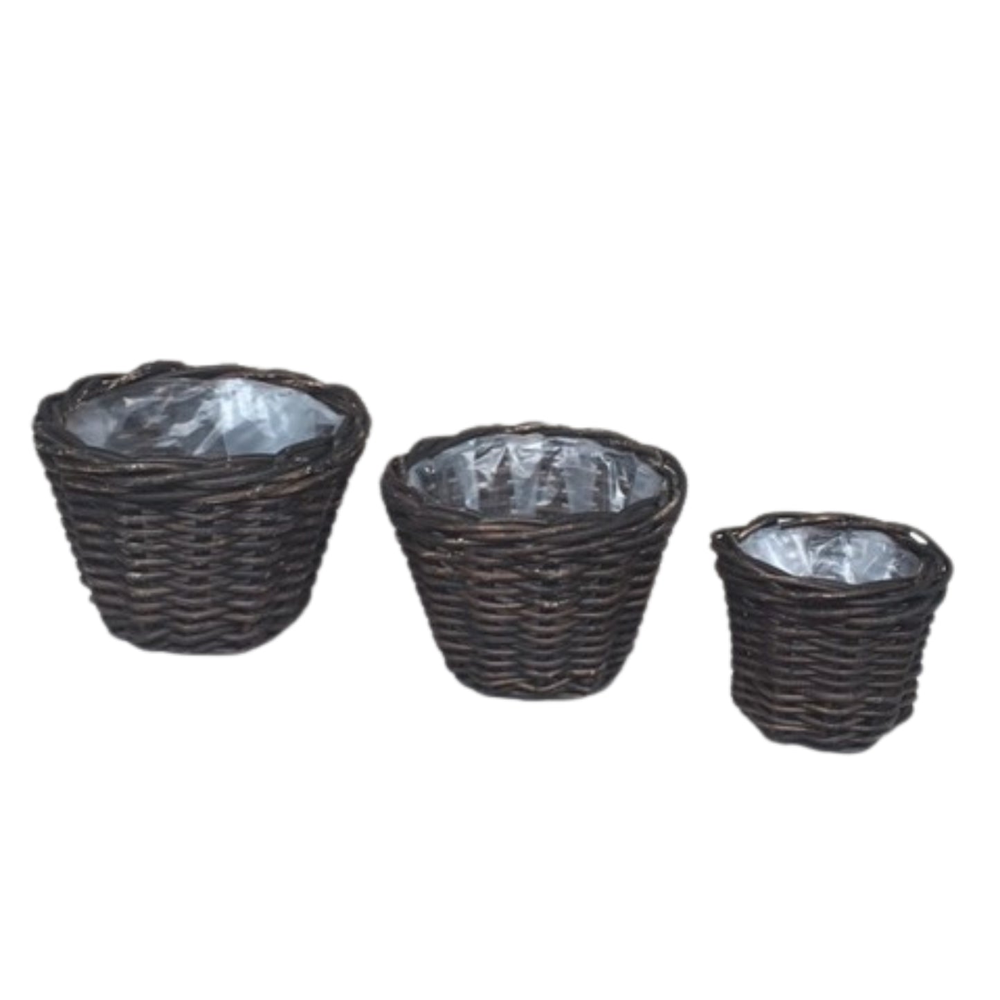 RATTAN PLANTER ROUND CROCO RATTAN SET OF 3 INCL PLASTIC LINING