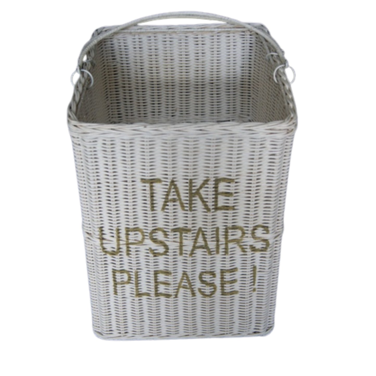 STEP BASKET w/HANDLE 'TAKE UPSTAIRS PLEASE!' WHITE EDITION