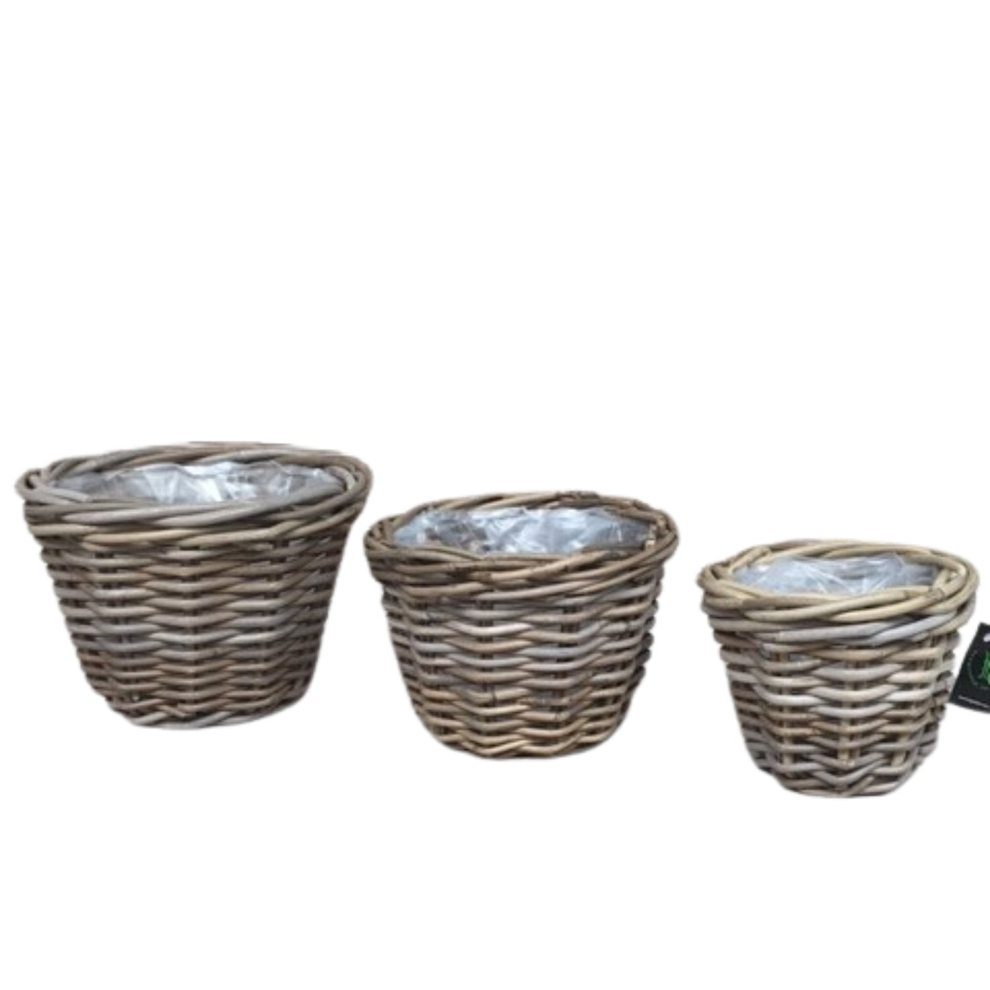 RATTAN PLANTER ROUND KOBOO GREY SET OF 3 INCL PLASTIC LINING