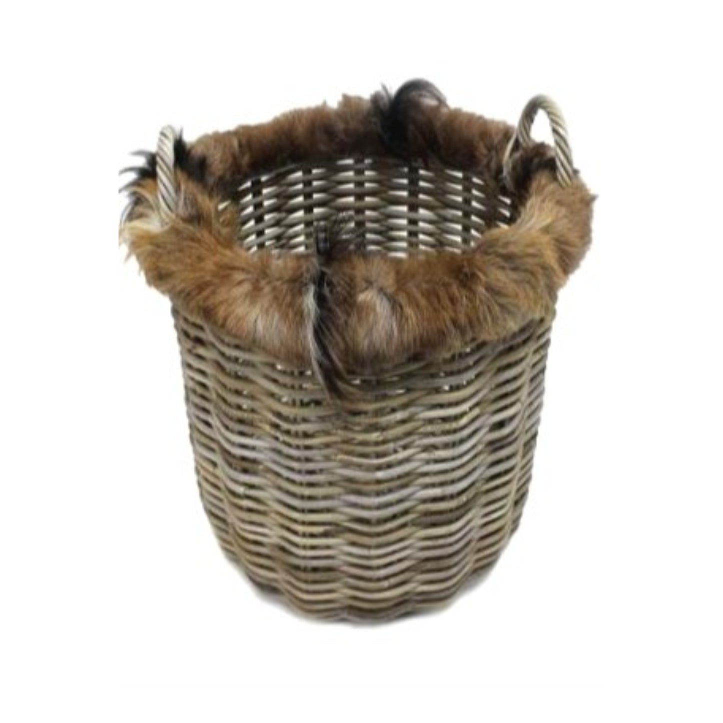 BASKET ROUND KUBU GREY w/GOAT FUR