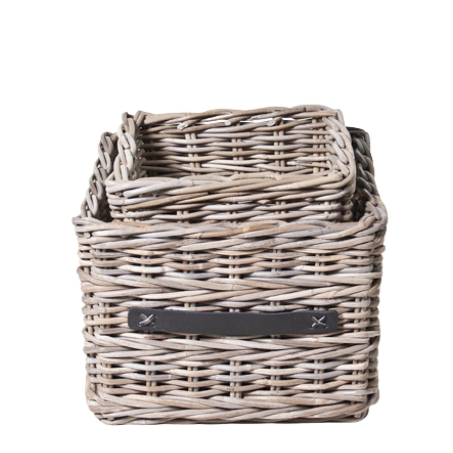 RECT BASKET w/LEATHER HANDLES S/2