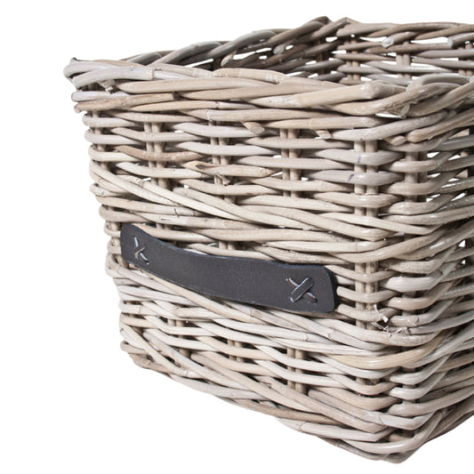 RECHTECKIGER KORB m/LEDERGRIFFEN 2er-Set