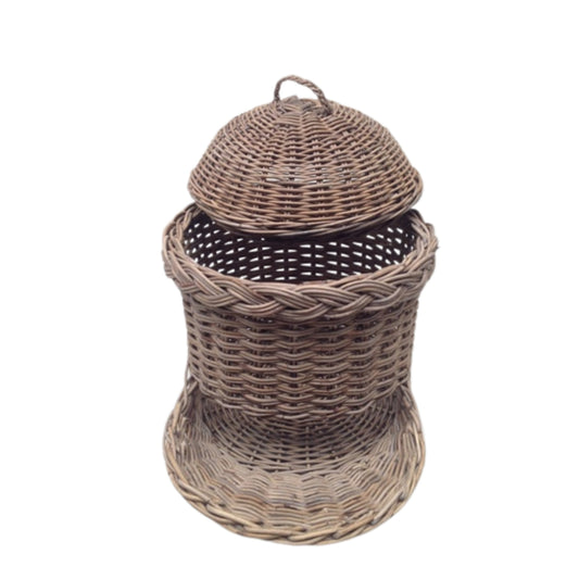 RATTAN-AUFBEWAHRUNG MIT DECKEL GROSS SRIMIT GRAU