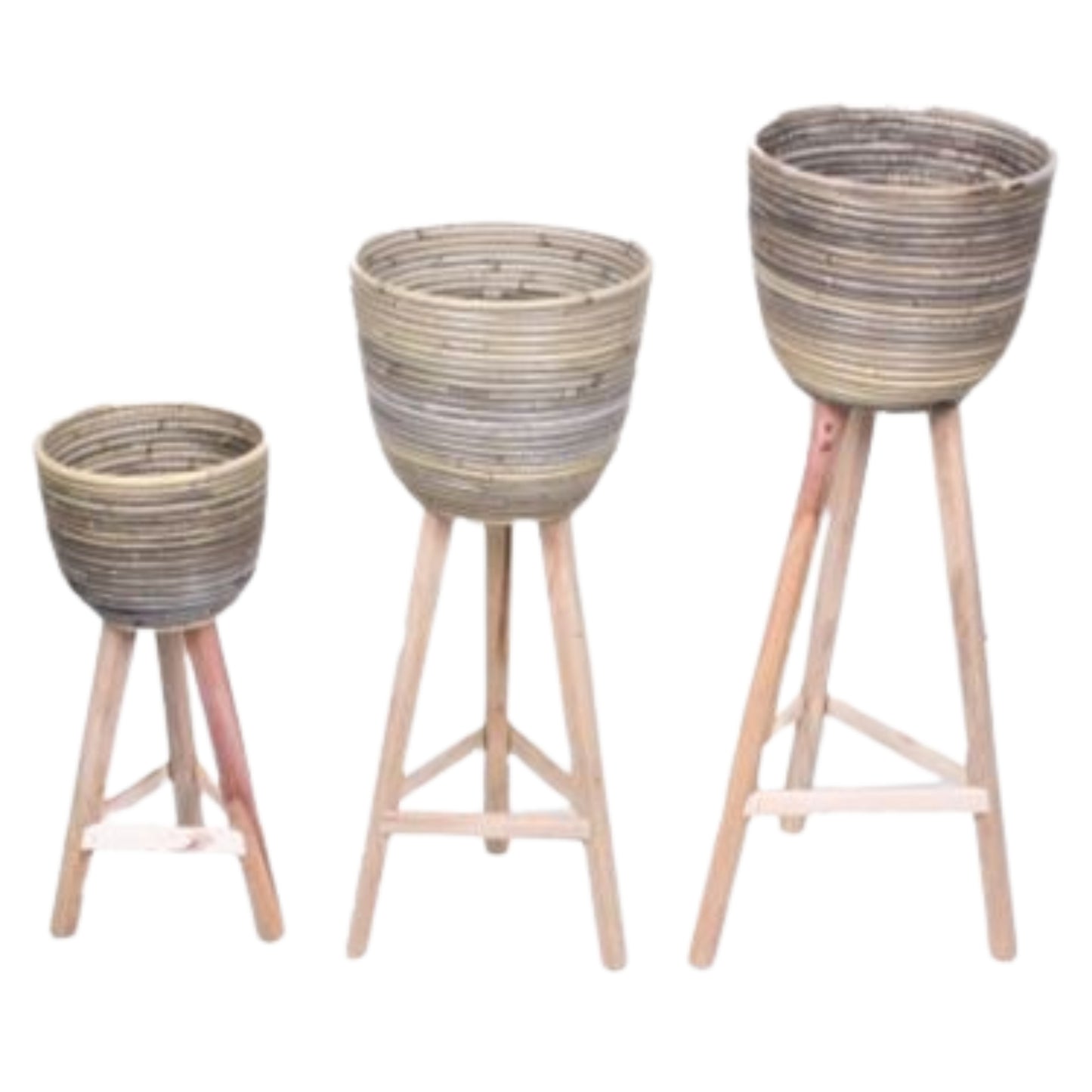 POT ROUND LAMINATED WITH WOODEN STAND Ø.25 H.74cm INCL PLASTIC LINING - KOBOO GRAY