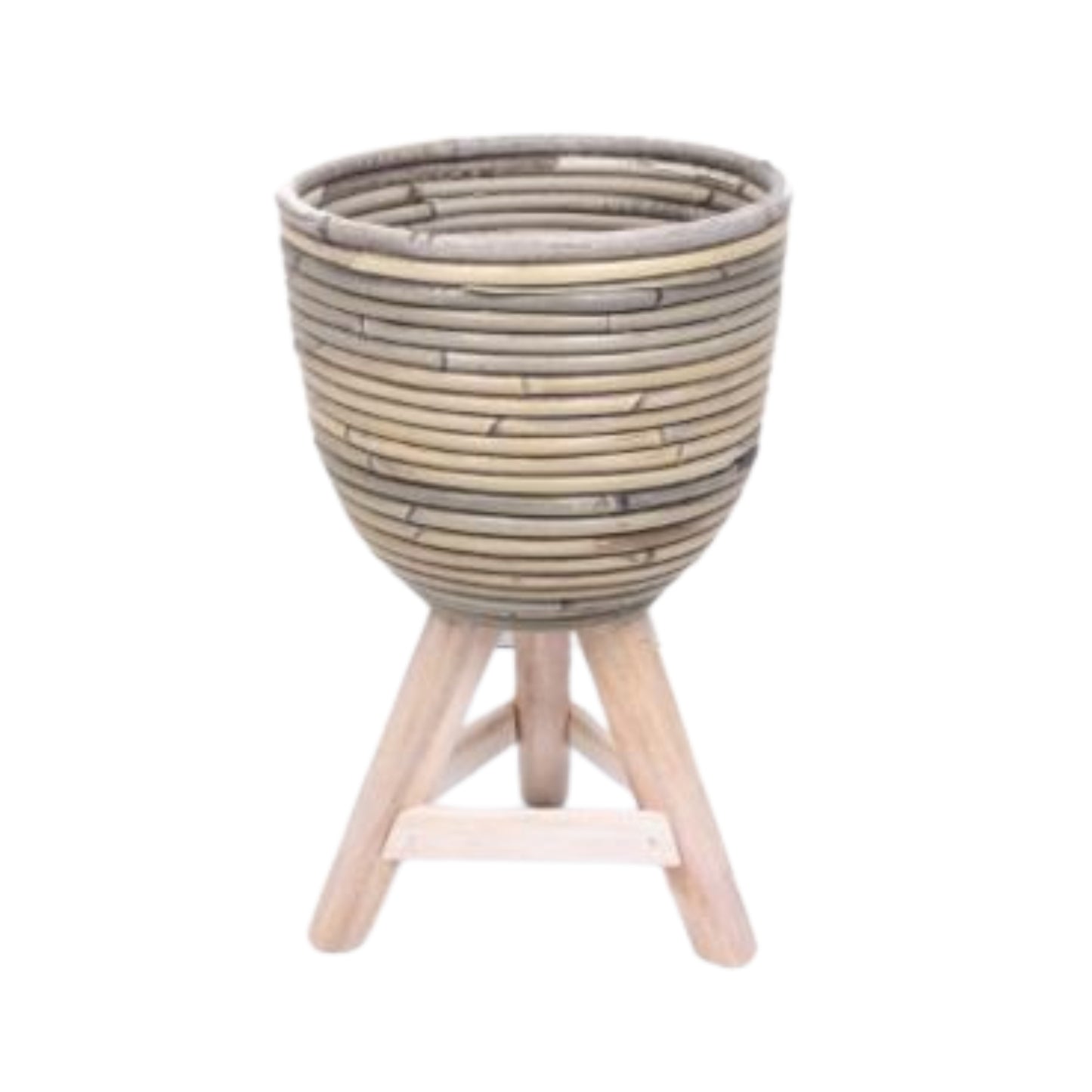 POT ROUND LAMINATED WITH WOODEN STAND Ø.18 H.28cm INCL PLASTIC LINING - KOBOO GREY