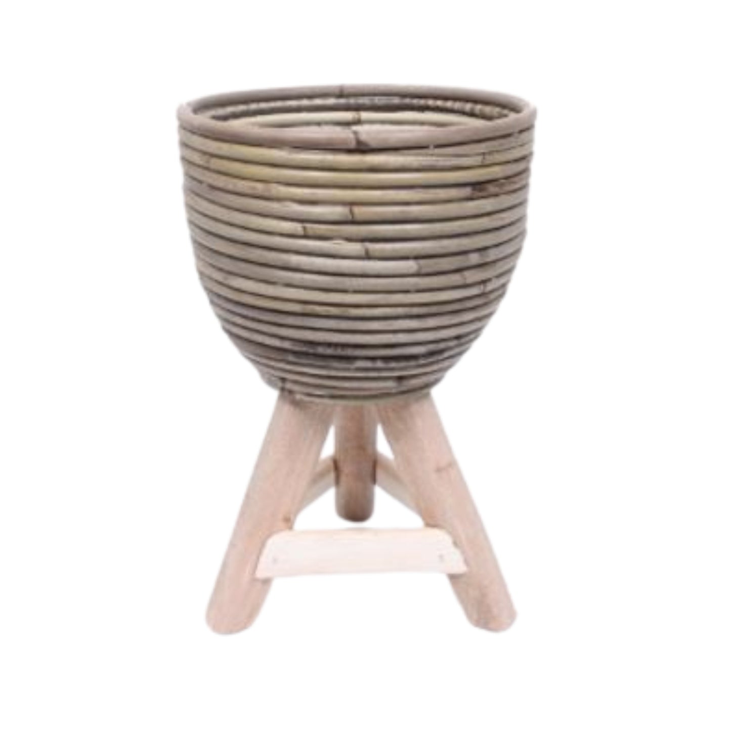 POT ROUND LAMINATED WITH WOODEN STAND Ø.20 H.33cm INCL PLASTIC LINING - KOBOO GREY