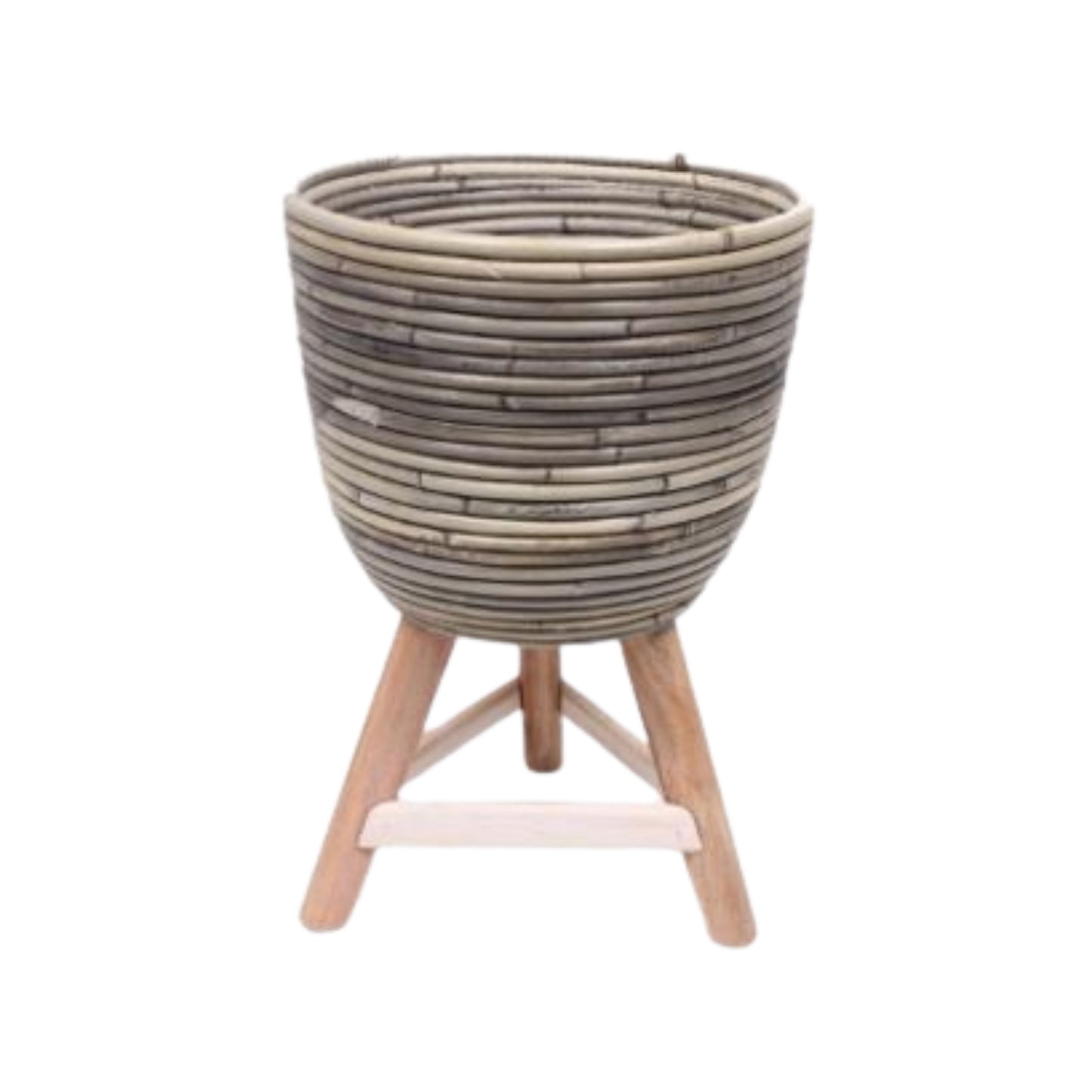 POT ROUND LAMINATED WITH WOODEN STAND Ø.25 H.40cm INCL PLASTIC LINING - KOBOO GRAY