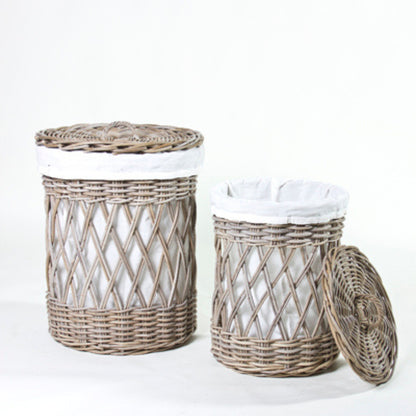ROUND LAUNDRY BASKET w/LINING S/2