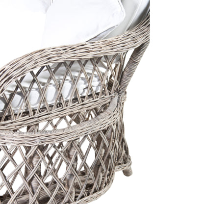 RUSTIC RATTAN LOUNGER W/SIDE POCKET AND WHITE CUSHION