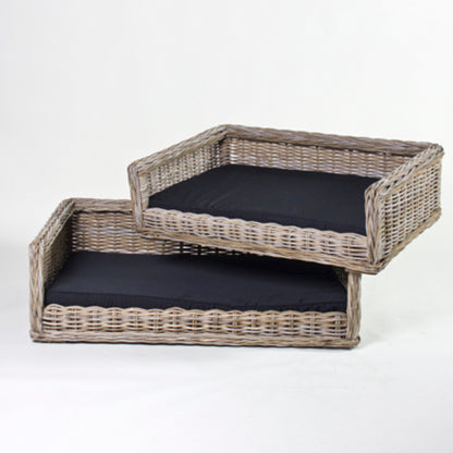 Hundekorb mit SCHWARZEM KISSEN S/2