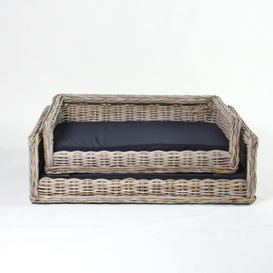 Hundekorb mit SCHWARZEM KISSEN S/2