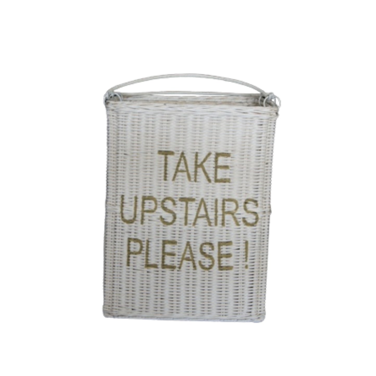 STEP BASKET w/HANDLE 'TAKE UPSTAIRS PLEASE!' WHITE EDITION