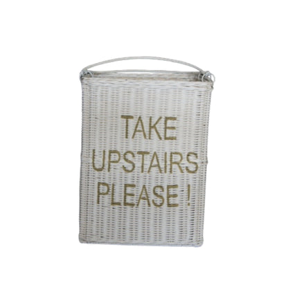 STEP BASKET w/HANDLE 'TAKE UPSTAIRS PLEASE!' WHITE EDITION