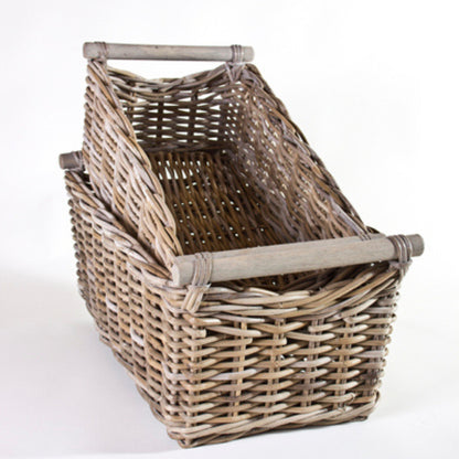 BASKET S/2 w/WOODEN HANDLE - KOBOO GREY