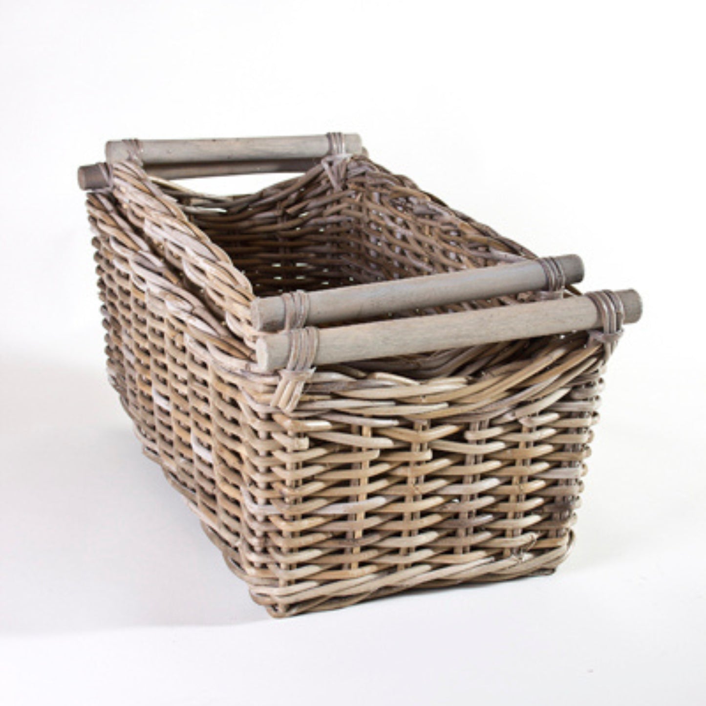 BASKET S/2 w/WOODEN HANDLE - KOBOO GREY