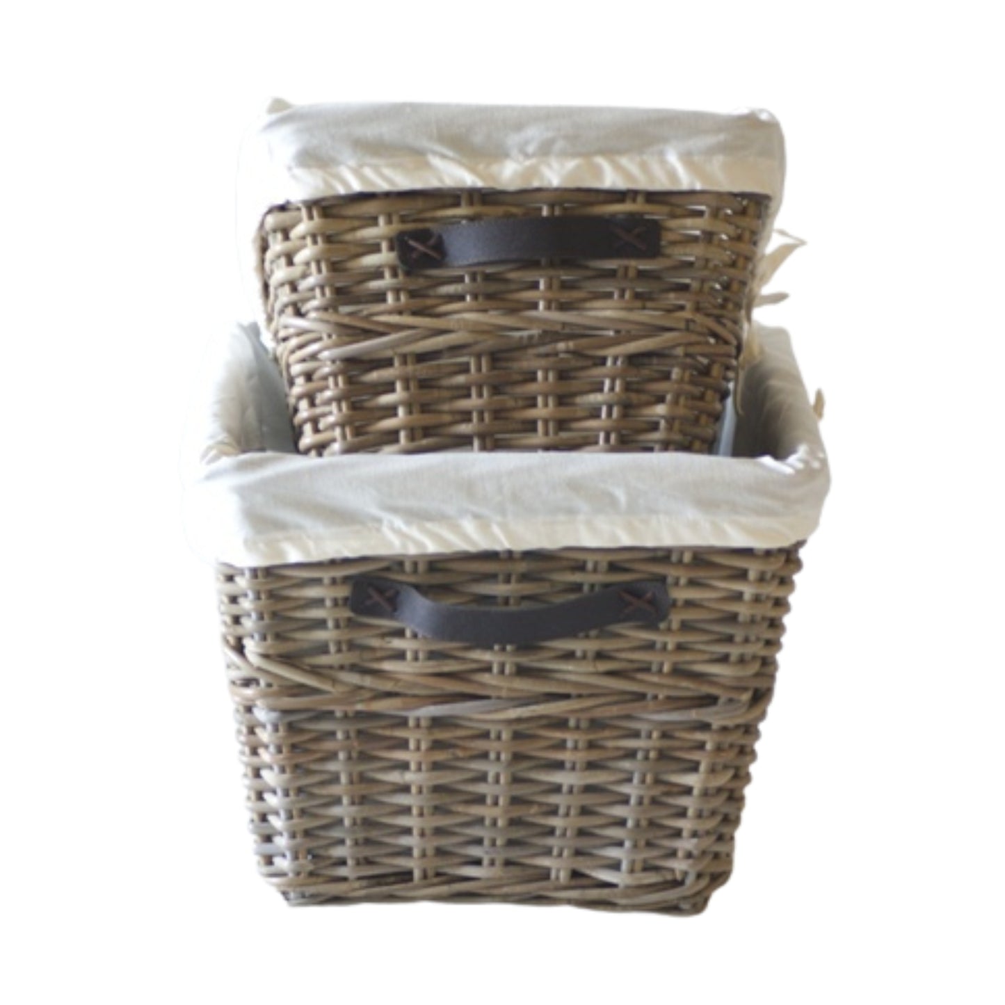 LAUNDRY BASKET w/LEATHER HANDLES AND LINING S/2