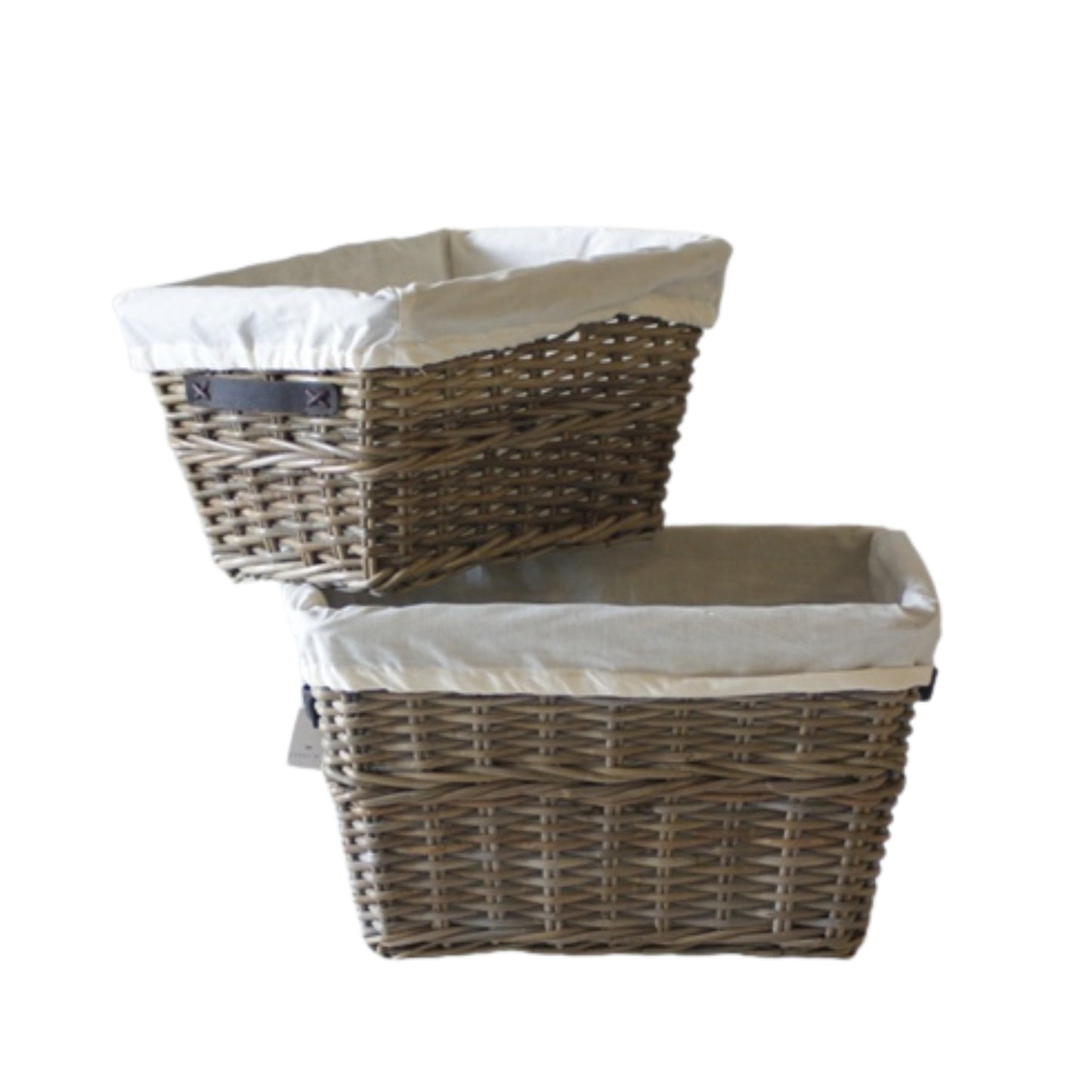 LAUNDRY BASKET w/LEATHER HANDLES AND LINING S/2