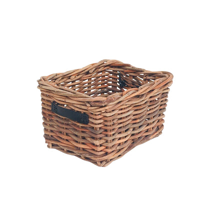 RECT. BASKET LARGE w/LEATHER HANDLE - CL GREY