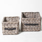 RECT BASKET w/LEATHER HANDLES S/2