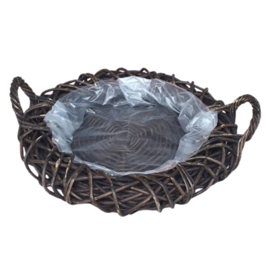 PFLANZENKRANZ m. GRIFF KROKO RATTAN Ø.50 H.13cm INKL. FOLIENEINSATZ