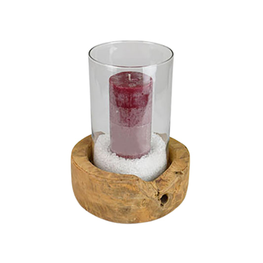 HURRICANE MEDIUM Ø25cm EROSI TEAKHOLZ mit GLAS Ø14,5 H.25cm