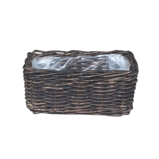 RECHTECK-PFLANZGEFÄSS MITTEL 30x15xH15cm KROKODIL-RATTAN INKL. KUNSTSTOFFEINLAGE