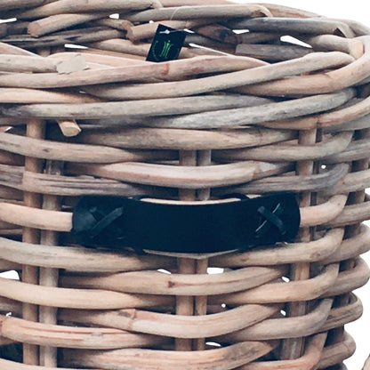 ROUND BASKET S/2 w/WHEELS & LEATHER HANDLE - CL - UNFINISHED