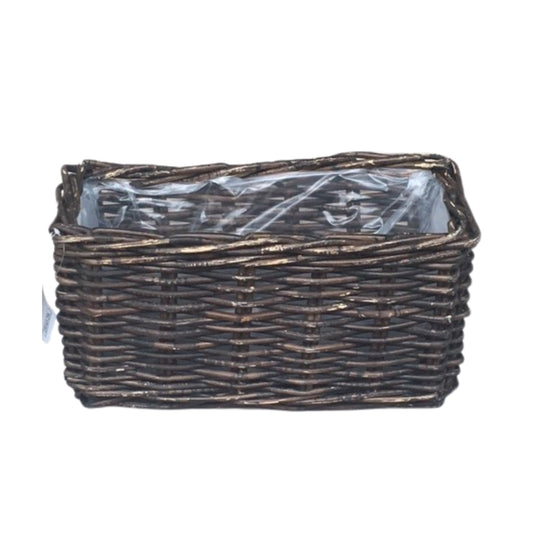 RECHTECKIGER PFLANZKÜBEL GROSS 40x20xH20cm KROKO RATTAN INKL. PLASTIKFOLIENEINLAGE