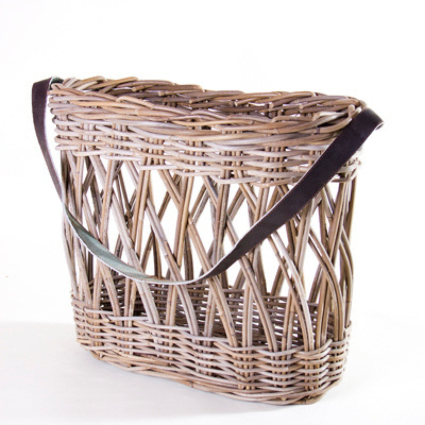 RATU FLOWER BASKET W/LEATHER HANDLE