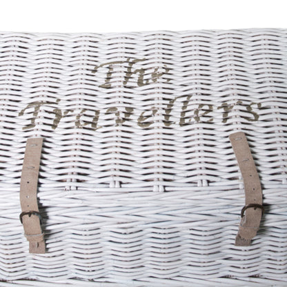 CHEST UNDER BED W/LEATHER BELT 'THE TRAVELLERS' WHITE FINISH
