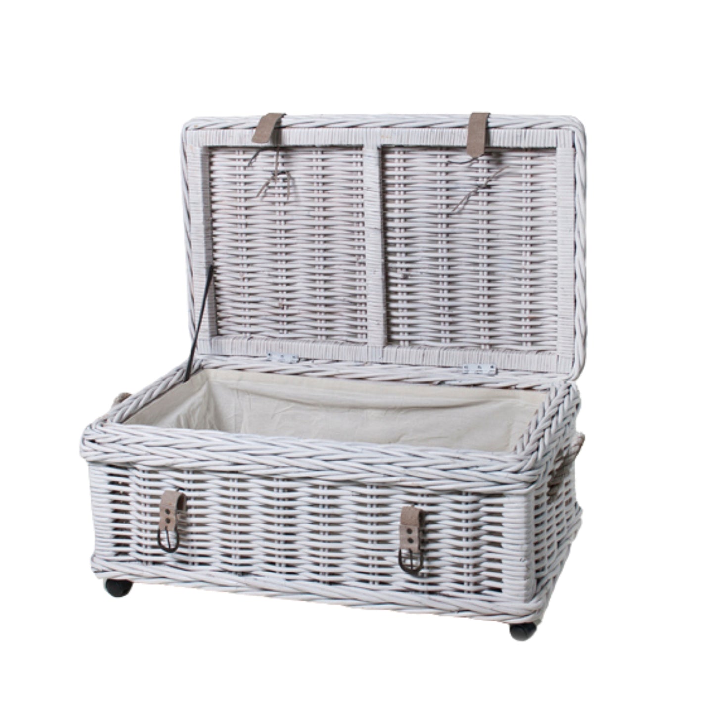 CHEST UNDER BED W/LEATHER BELT 'THE TRAVELLERS' WHITE FINISH