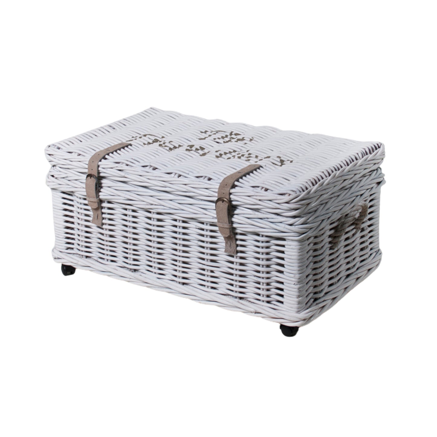 CHEST UNDER BED W/LEATHER BELT 'THE TRAVELLERS' WHITE FINISH