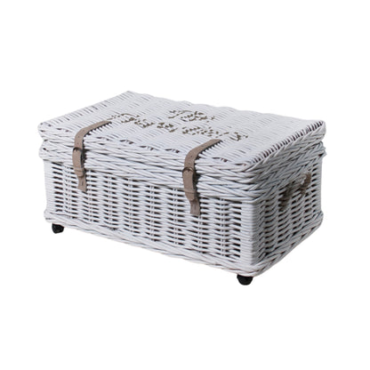CHEST UNDER BED W/LEATHER BELT 'THE TRAVELLERS' WHITE FINISH