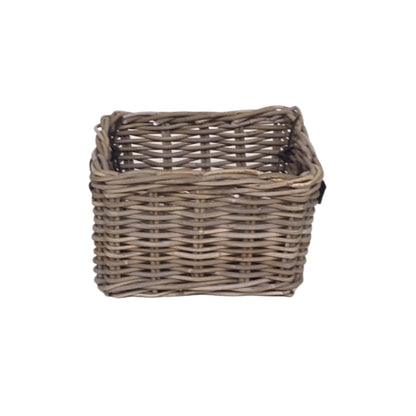RECT. BASKET SMALL w/LEATHER HANDLE - KOBOO GREY