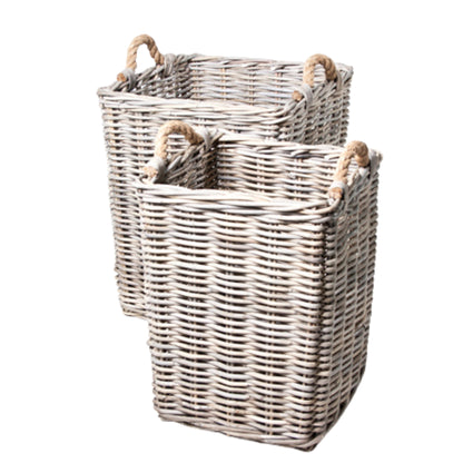 SQUARE BASKET w/ROPE HANDLES S/2