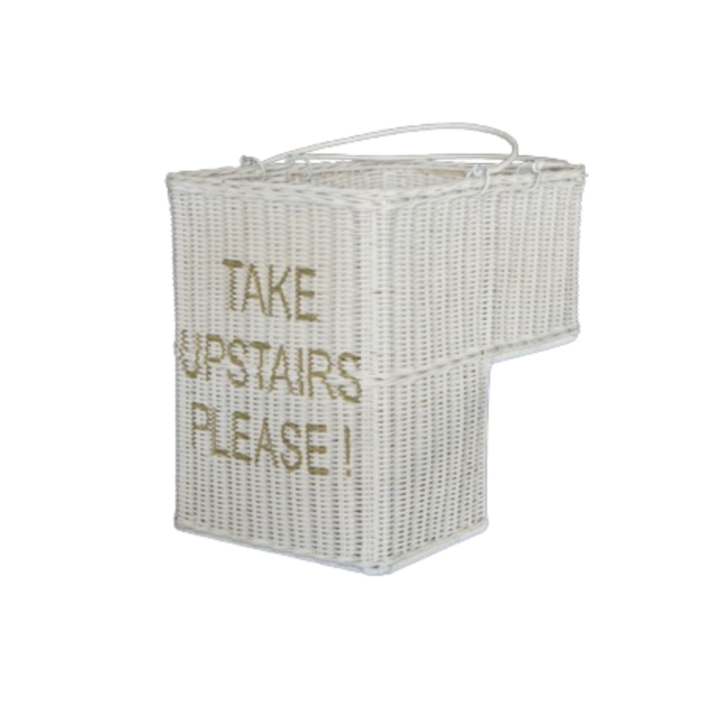 STEP BASKET w/HANDLE 'TAKE UPSTAIRS PLEASE!' WHITE EDITION