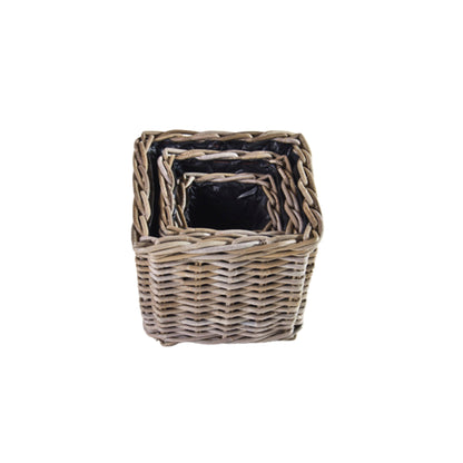 SQUARE PLANTER SET OF 3 KOBOO GRAY INCL PLASTIC LINING