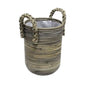 BASKET STRIPE ROUND GRAY WITH ROPE HANDLE Ø.38 H.45cm INCL PLASTIC LINING
