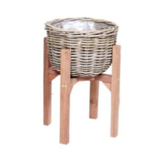 TOPF RUND KOBOO GRAU MIT HOLZSTÄNDER Ø.32 H.58cm INKL. KUNSTSTOFFEINLAGE