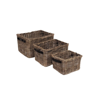 RECHTECKIGER KORB S/3 mit LEDERGRIFF KOBOO GREY