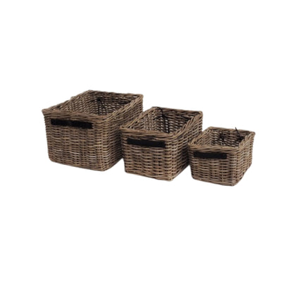 RECHTECKIGER KORB S/3 mit LEDERGRIFF KOBOO GREY