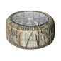 ROUND SALON TABLE JAWIT GREY ON RATTAN POLE INCL.GLASS TOP