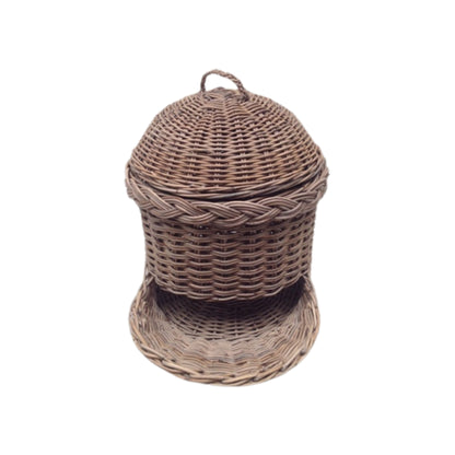 RATTAN-AUFBEWAHRUNG MIT DECKEL GROSS SRIMIT GRAU