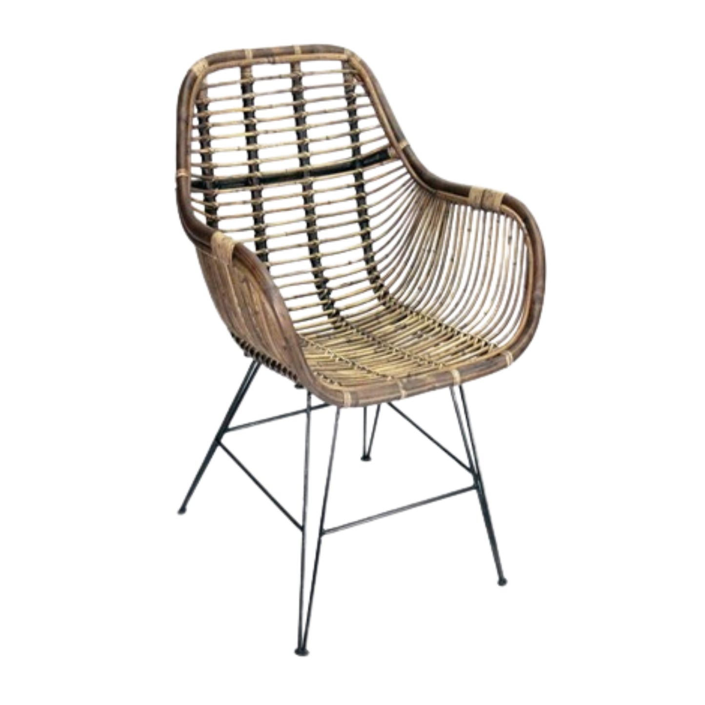 ARMCHAIR RATTAN POLE IRON LEGS - ANTIQ