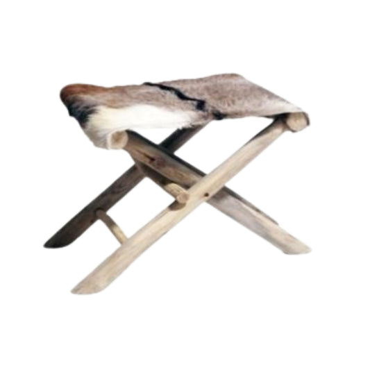 TRAGBARER HOCKER MIT ZIEGENLEDER, HOLZBEINEN