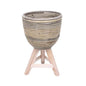 POT ROUND LAMINATED WITH WOODEN STAND Ø.18 H.28cm INCL PLASTIC LINING - KOBOO GREY