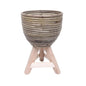 POT ROUND LAMINATED WITH WOODEN STAND Ø.20 H.33cm INCL PLASTIC LINING - KOBOO GREY